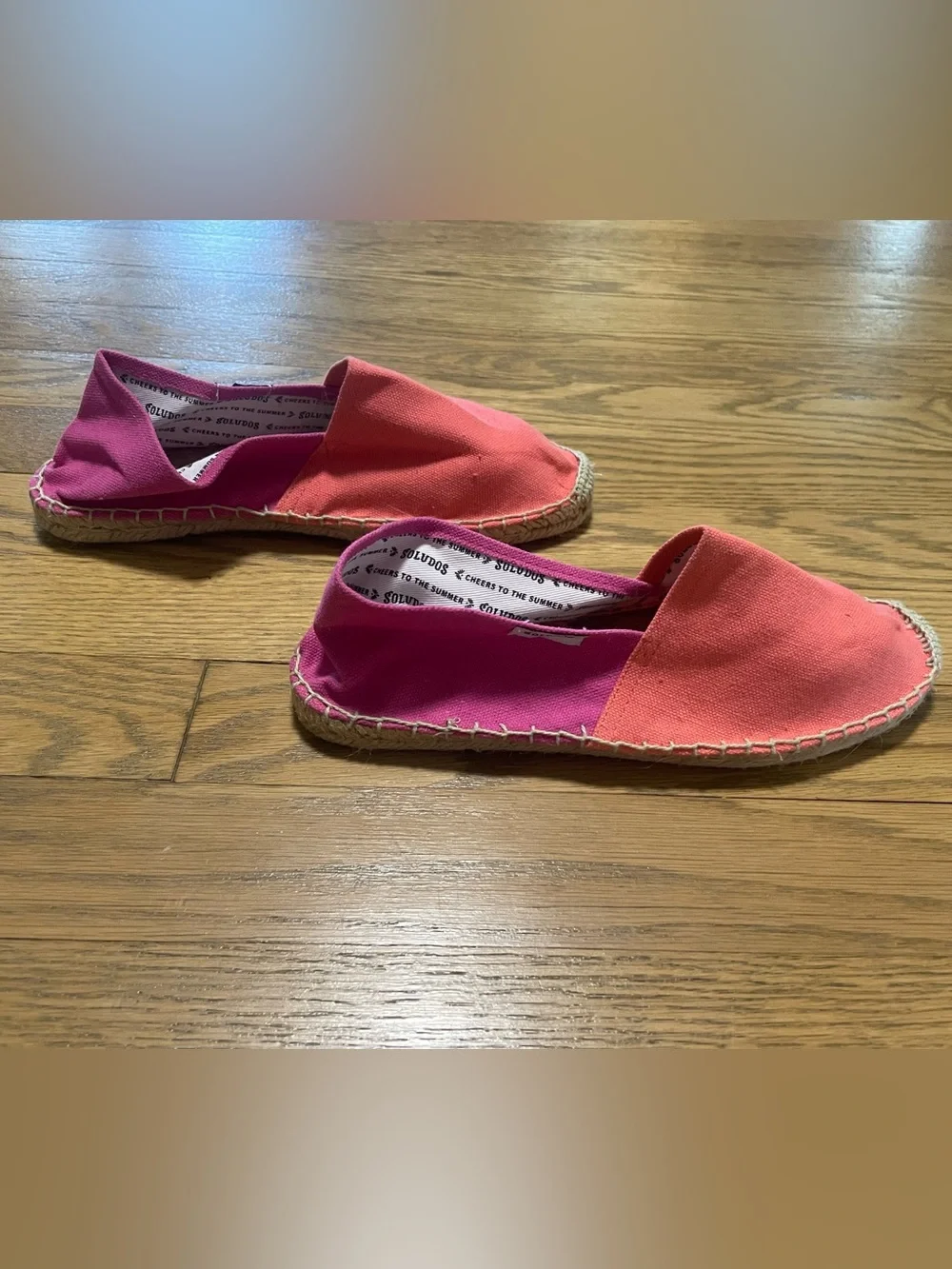 NWOT - Soludos Colorblock Canvas Espadrille Flats Pink Coral - Sz 37